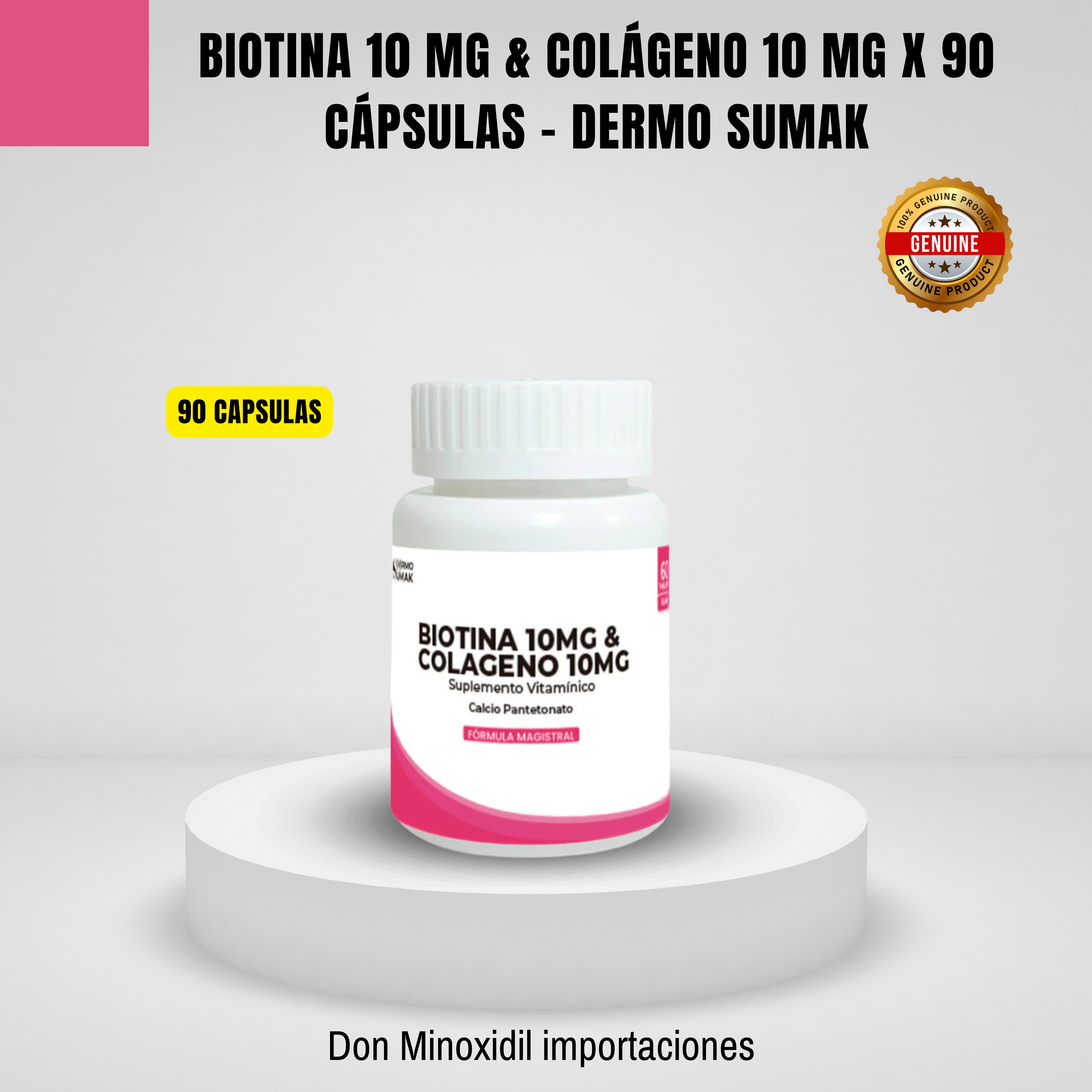 Biotina 10 mg & Colágeno 10 mg x 90 Cápsulas - Dermo Sumak