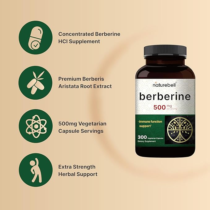 Suplemento de berberina de 500 mg, 300 cápsulas vegetales