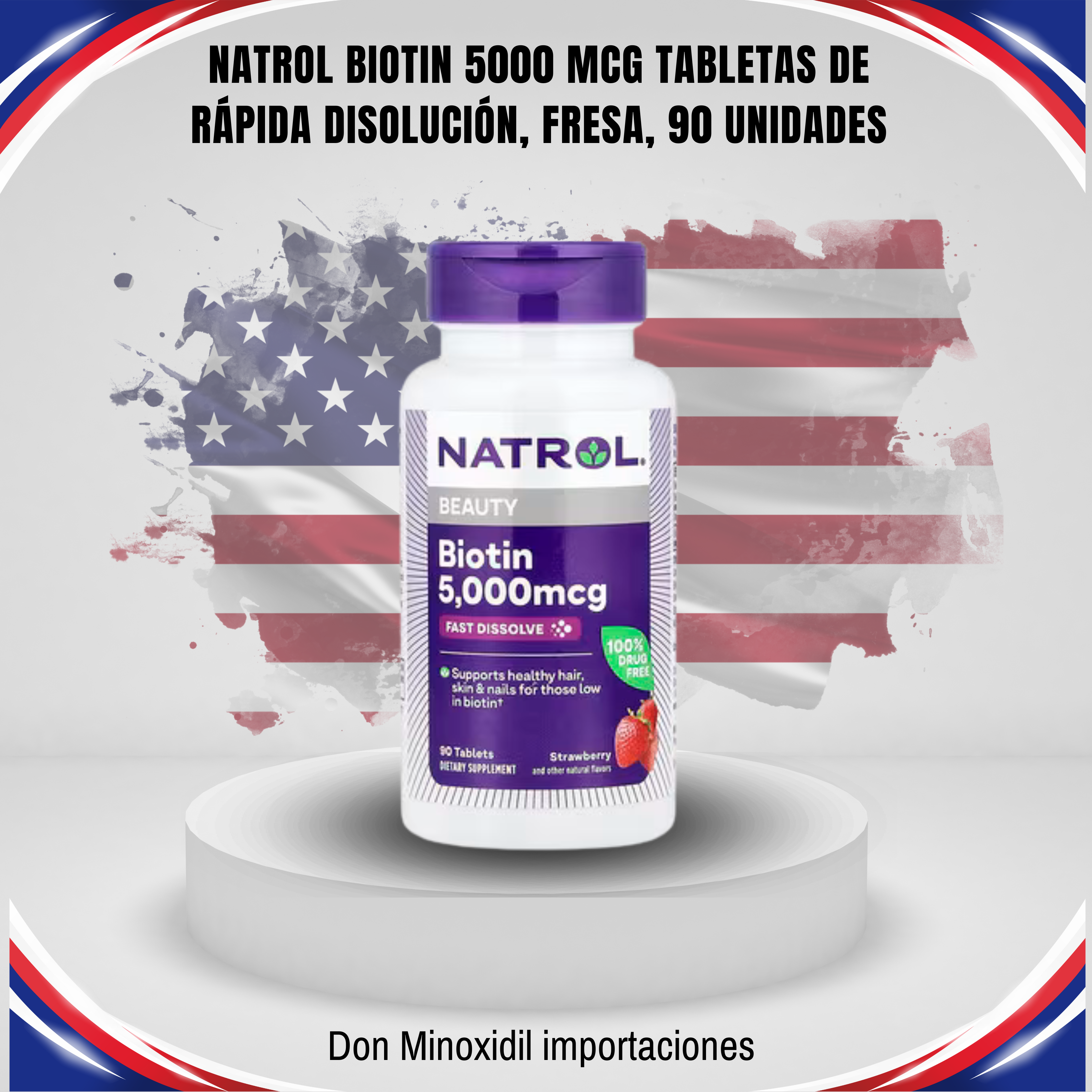 Natrol Biotin 5000 mcg tabletas de rápida disolución, fresa - 90 unidades
